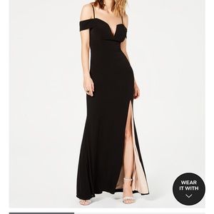 Off-The-Shoulder Slit Gown for wedding guest